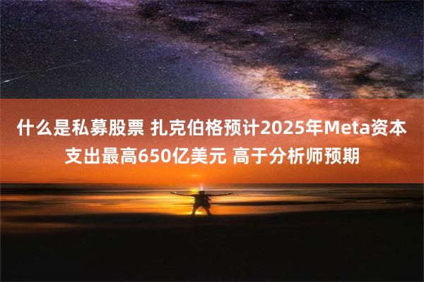 什么是私募股票 扎克伯格预计2025年Meta资本支出最高650亿美元 高于分析师预期